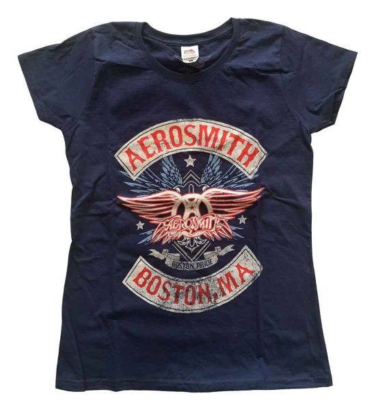 Aerosmith: Boston Pride - Ladies Navy Blue T-Shirt