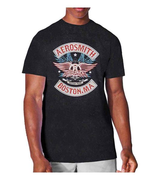 Aerosmith: Boston Pride (Snow Wash, Dye Wash) - Black T-Shirt