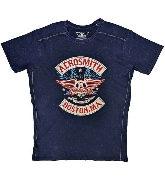 Aerosmith: Boston Pride (Snow Wash, Dye Wash) - Navy Blue T-Shirt