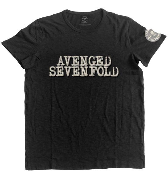 Avenged Sevenfold: Logo & Death Bat (Applique) - Black T-Shirt