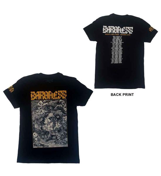 Baroness: Gold & Grey Date back (Back Print) - Black T-Shirt