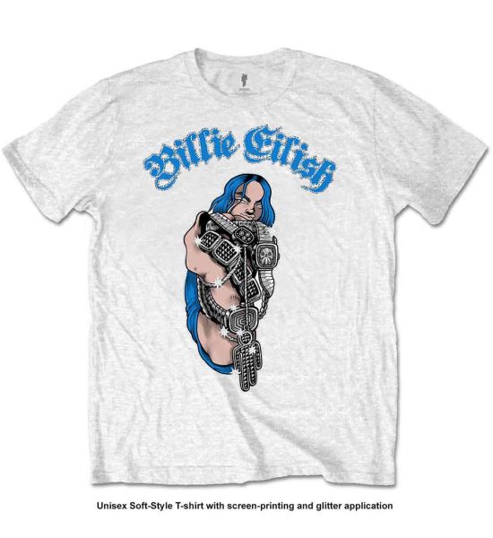 Billie Eilish: Bling (Glitter Print) - White T-Shirt