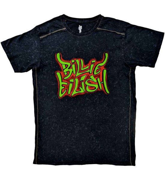 Billie Eilish: Graffiti (Snow Wash) - Black T-Shirt