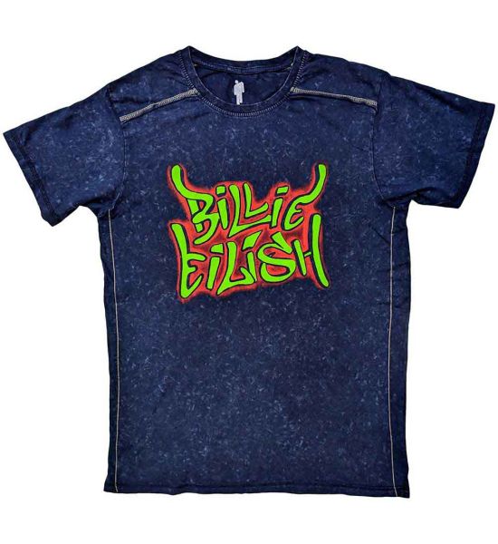 Billie Eilish: Graffiti (Snow Wash) - Navy Blue T-Shirt