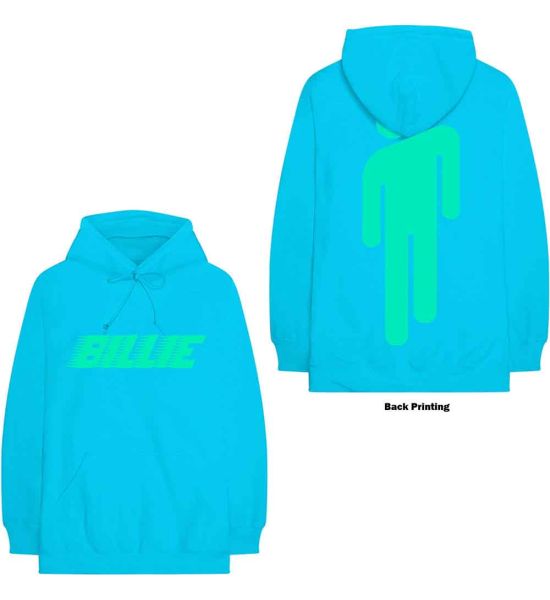 Billie Eilish: Logo & Blohsh (Back Print) - Neon Blue Pullover Hoodie