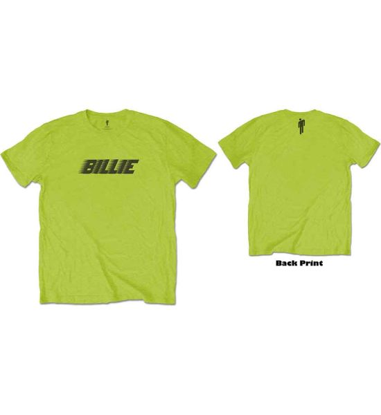 Billie Eilish: Racer Logo & Blohsh (Back Print) - Lime Green T-Shirt