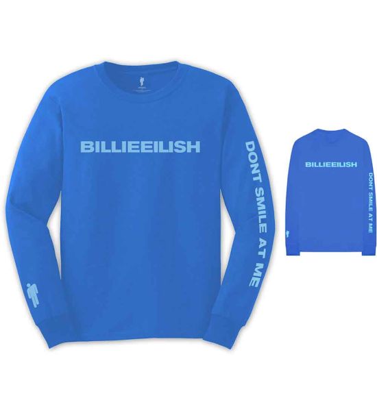 Billie Eilish: Smile (Back Print, Sleeve Print) - Mid Blue Long Sleeve T-Shirt