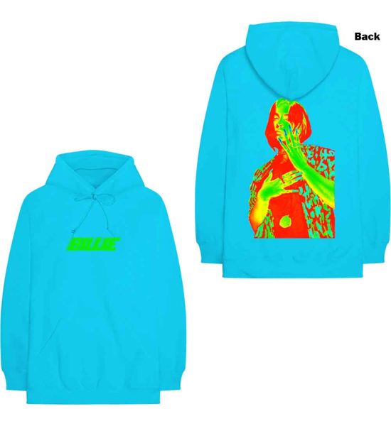 Billie Eilish: Thermal Photo (Back Print) - Neon Blue Pullover Hoodie