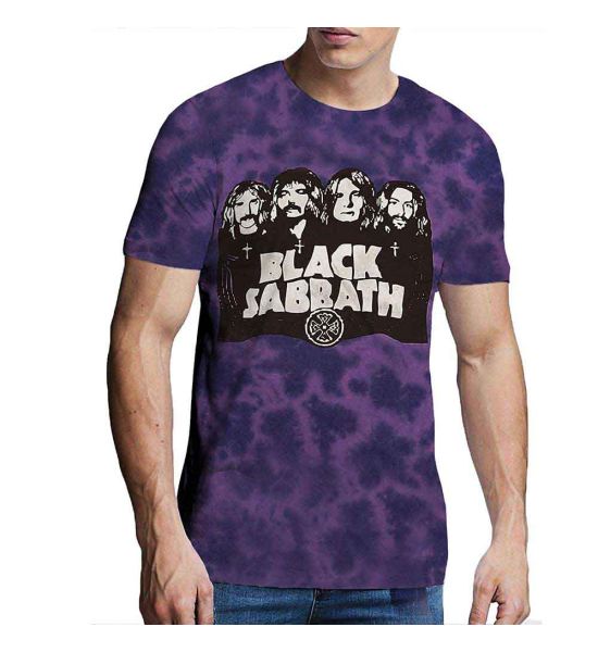 Black Sabbath: Band & Logo (Dye Wash) - Purple T-Shirt