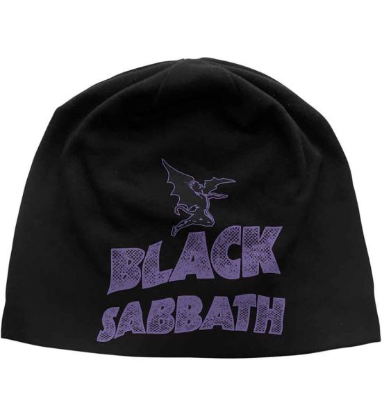 Black Sabbath: Logo & Devil (Discharge Print) - Black Beanie Hat Preorder