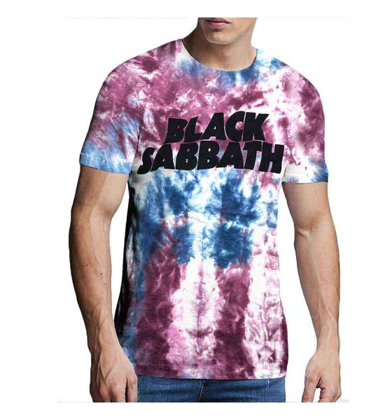 Black Sabbath: Wavy Logo (Dye Wash) - Blue & Red T-Shirt