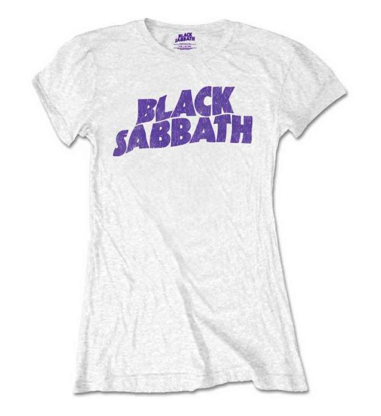 Black Sabbath: Wavy Logo Vintage - Ladies White T-Shirt