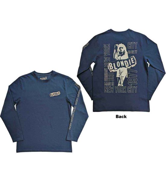 Blondie: NYC '77 (Back Print, Sleeve Print) - Denim Blue Long Sleeve T-Shirt