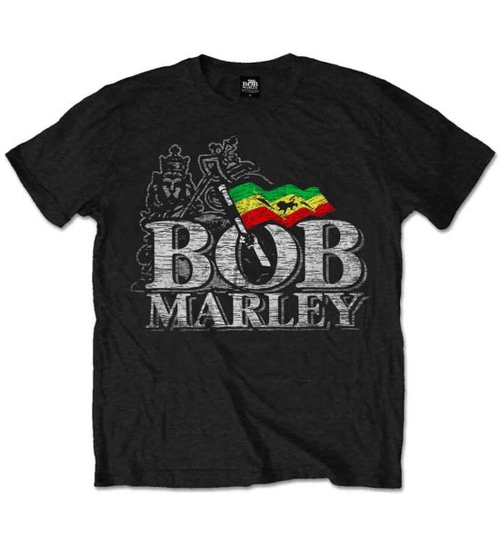 Bob Marley: Distressed Logo - Black T-Shirt