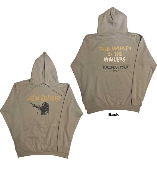 Bob Marley: Exodus Mic Photo Wailers Tour 77 (Back Print,Hi-Build) - Sand Pullover Hoodie