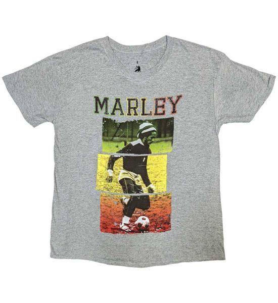 Bob Marley: Football Text - Grey T-Shirt