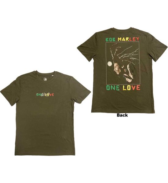 Bob Marley: One Love Dreads (Back Print, Embroidery) - Green T-Shirt