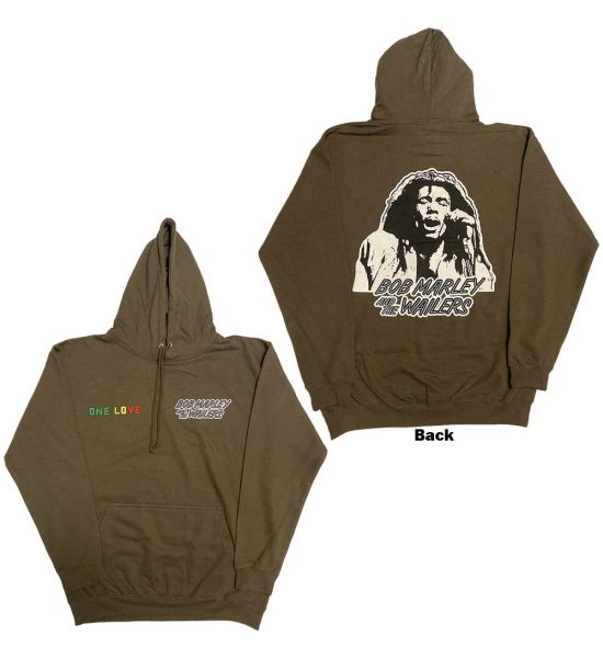 Bob Marley: One Love Wailers Mic Photo (Back Print, Embroidery) - Green Pullover Hoodie