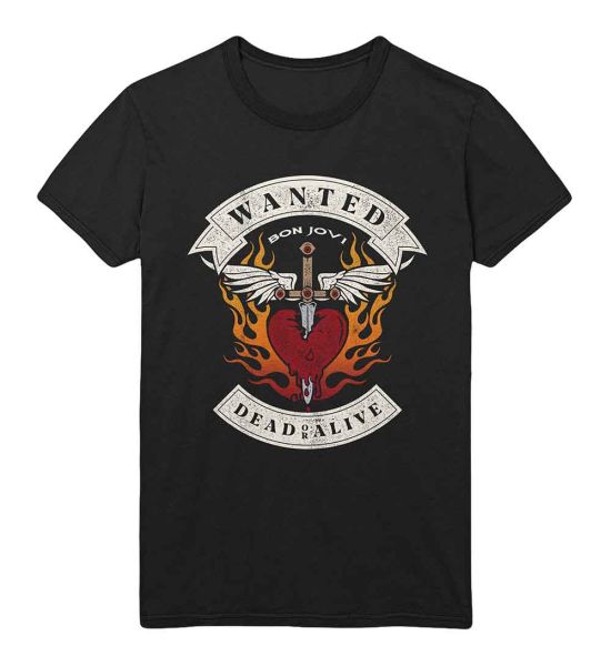 Bon Jovi: Wanted Flames - Black T-Shirt