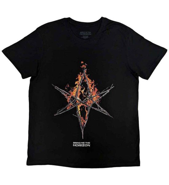 Bring Me The Horizon: Flame Hex & Text Logo - Black T-Shirt