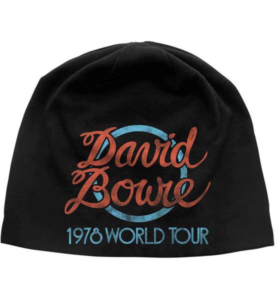 David Bowie: World Tour Logo JD Print (Discharge Printing) - Black Beanie Hat Preorder