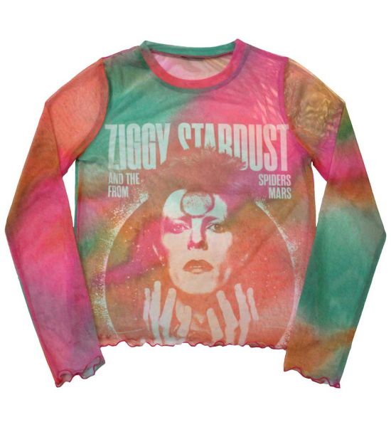 David Bowie: Ziggy v2 (Mesh, Sublimation Print) - Orange Ladies Long Sleeve T-Shirt