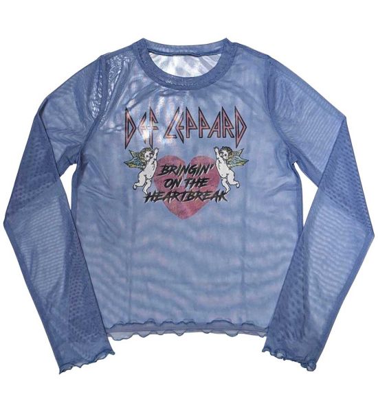 Def Leppard: Bringin On The Heartbreak (Mesh, Sublimation Print) - Blue Ladies Long Sleeve T-Shirt