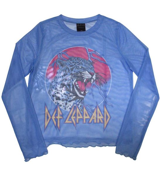 Def Leppard: Lightning Leopard (Mesh, Sublimation Print) - Blue Ladies Long Sleeve T-Shirt