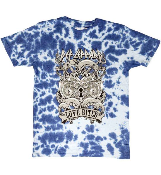 Def Leppard: Love Bites (Dip Dye, Dye Wash) - Blue T-Shirt