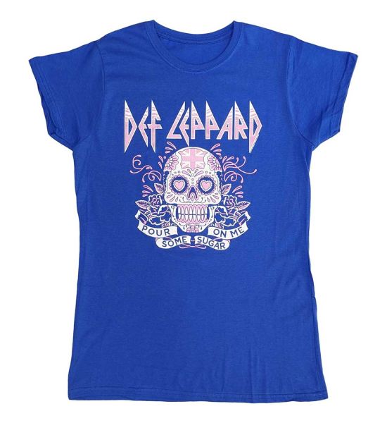 Def Leppard: Pour Some Sugar On Me Skull Tour 2019 - Ladies Blue T-Shirt