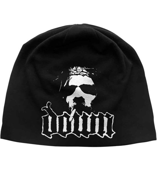 Down: Logo/Face (Discharge Print) - Black Beanie Hat Preorder