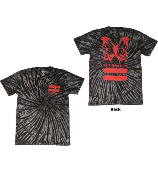 Ed Sheeran: Red Equals Butterfly (Back Print, Dye Wash) - Black T-Shirt