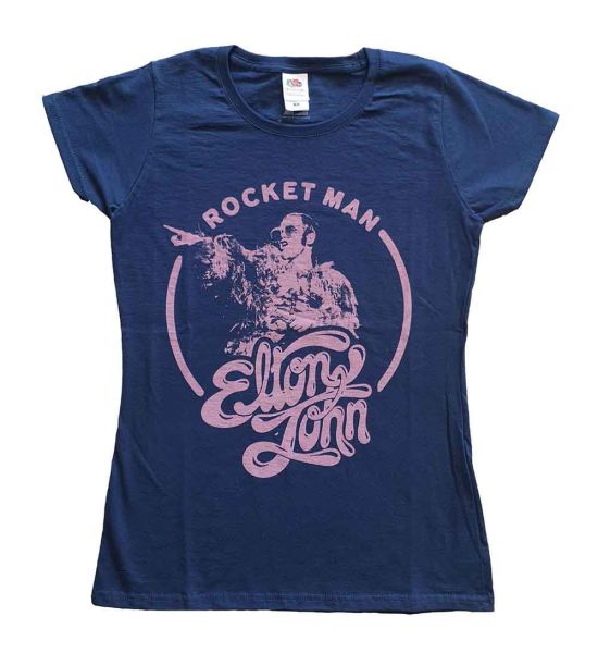 Elton John: Rocketman Circle Point - Ladies Navy Blue T-Shirt