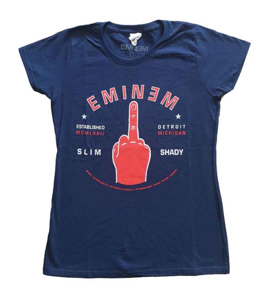 Eminem: Detroit Finger - Ladies Navy Blue T-Shirt