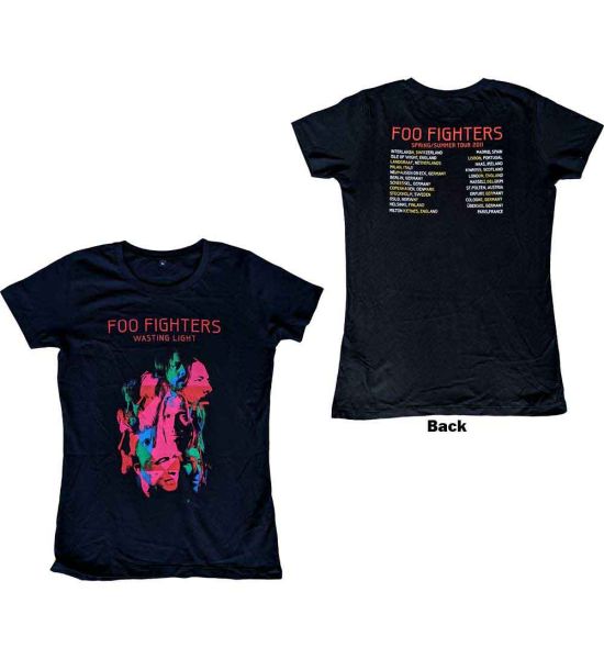 Foo Fighters: Wasting Light 2011 European Tour (Back Print) - Ladies Black T-Shirt