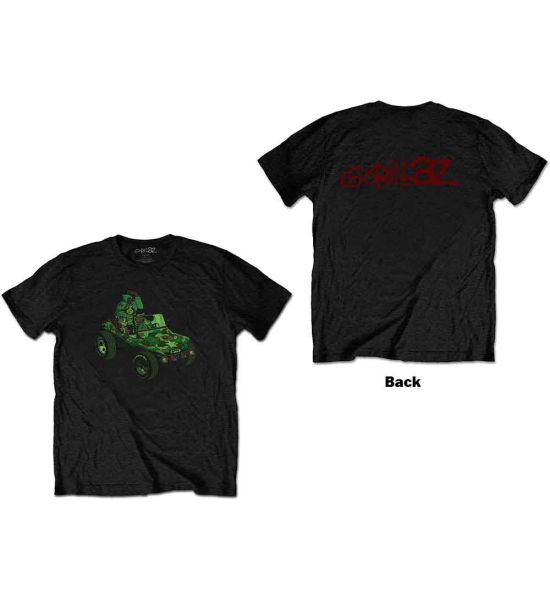 Gorillaz: Group Green Geep (Back Print) - Black T-Shirt