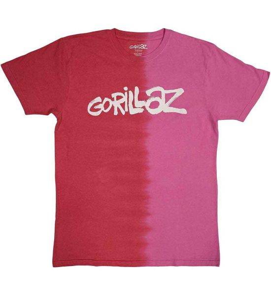 Gorillaz: Two-Tone Brush Logo (Dye Wash) - Red T-Shirt