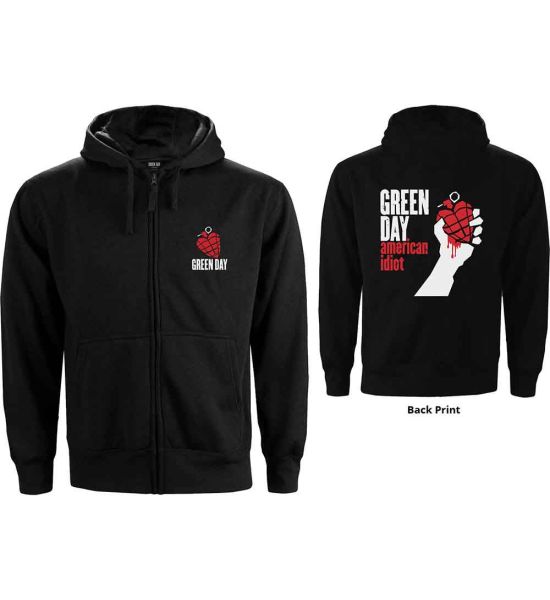 Green Day: American Idiot (Back Print) - Ladies Black Zip-up Hoodie