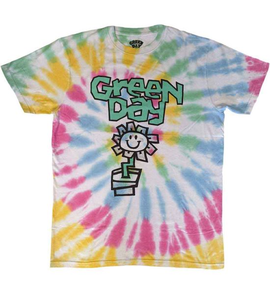 Green Day: Flower Pot (Dye Wash) - White T-Shirt