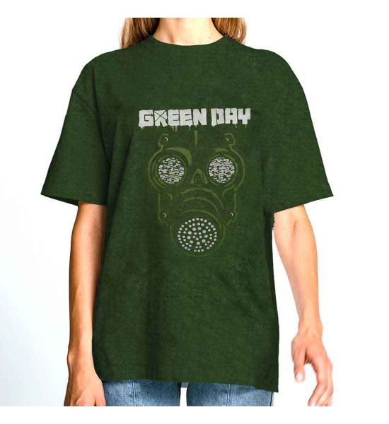 Green Day: Gas Mask (Dip Dye, Dye Wash) - Khaki Green T-Shirt