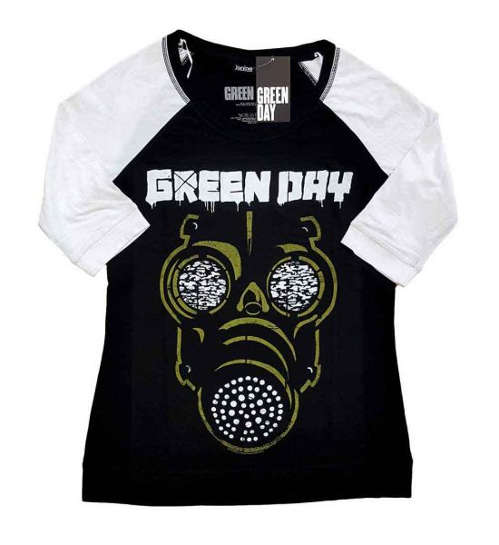 Green Day: Green Mask - Ladies Black & White T-Shirt