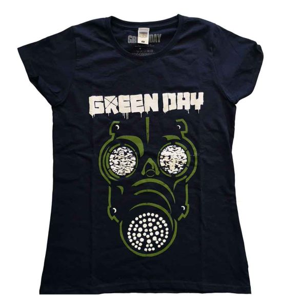 Green Day: Green Mask - Ladies Navy Blue T-Shirt