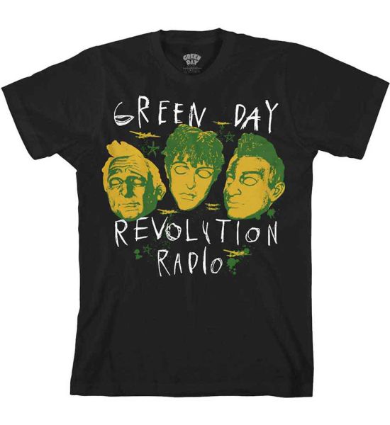 Green Day: Scribble Mask - Black T-Shirt