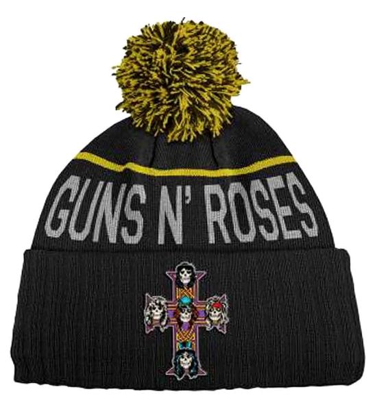 Guns N' Roses: Cross - Black, Yellow Bobble Beanie Hat Preorder