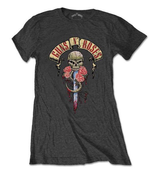 Guns N' Roses: Dripping Dagger - Ladies Charcoal Grey T-Shirt