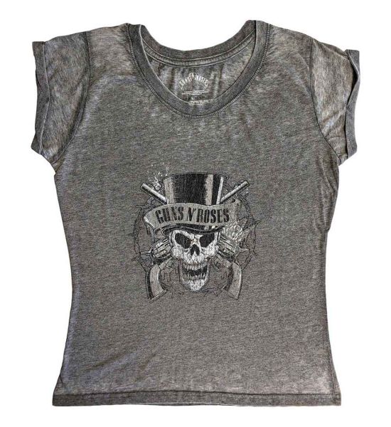 Guns N' Roses: Faded Skull (Burnout) - Ladies Charcoal Grey T-Shirt