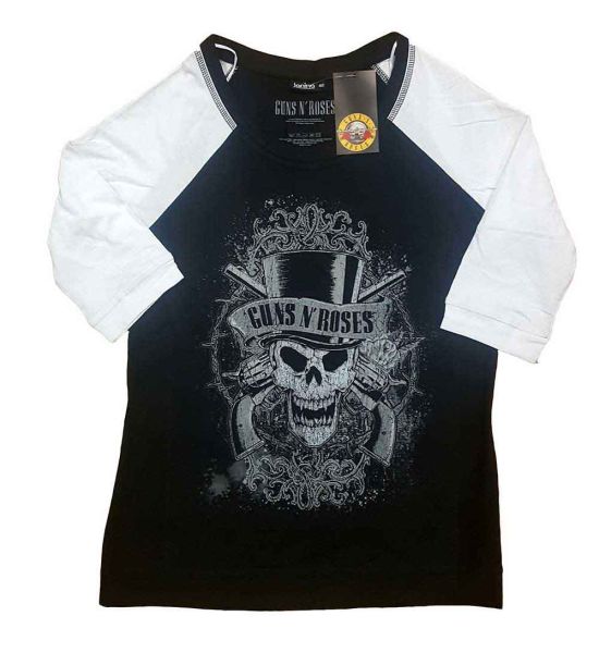 Guns N' Roses: Faded Skull - Ladies Black & White T-Shirt