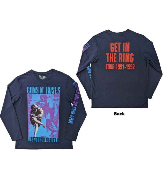 Guns N' Roses: Get In The Ring Tour '91-'92 (Back Print, Sleeve Print) - Navy Blue Long Sleeve T-Shirt