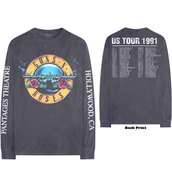 Guns N' Roses: Hollywood Tour (Back Print, Sleeve Print) - Charcoal Grey Long Sleeve T-Shirt