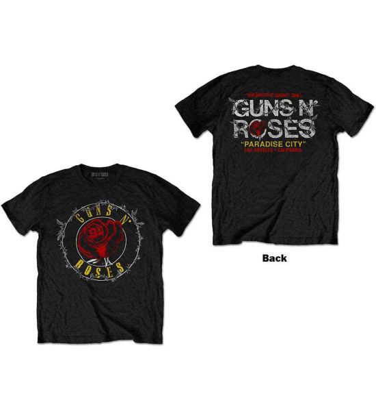 Guns N' Roses: Rose Circle Paradise City (Back Print) - Black T-Shirt